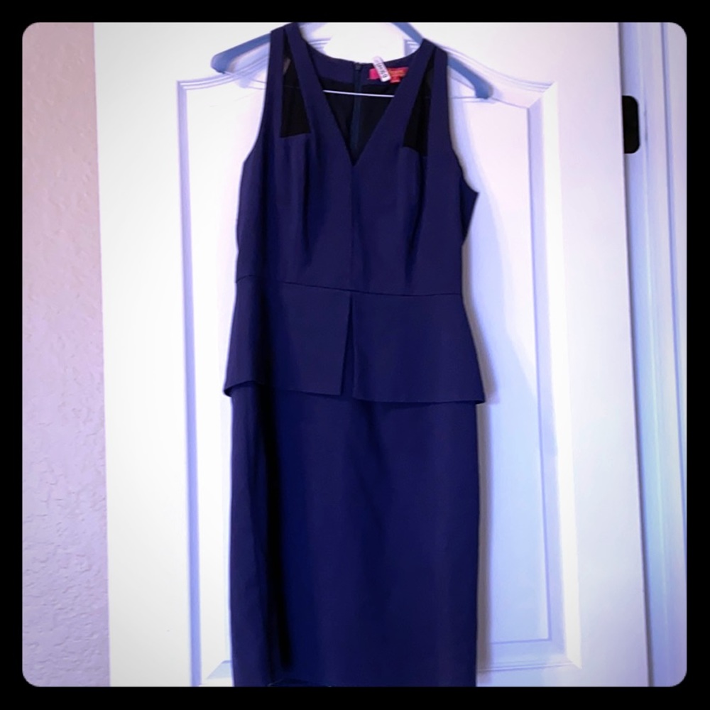 Strapless navy peplum form fitting dress